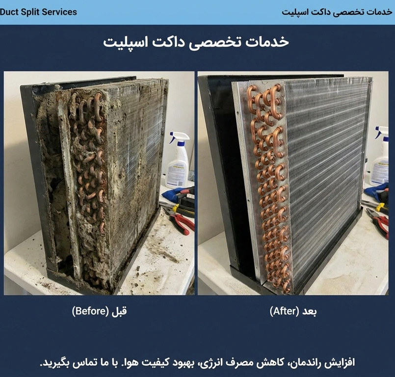 عکس کویل کثیف و کویل تمیز شده داکت اسپلیت